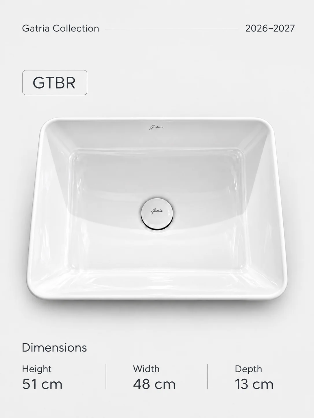 روشویی روصفحه‌ای GTBR مستطیلی ۵۱×۴۸